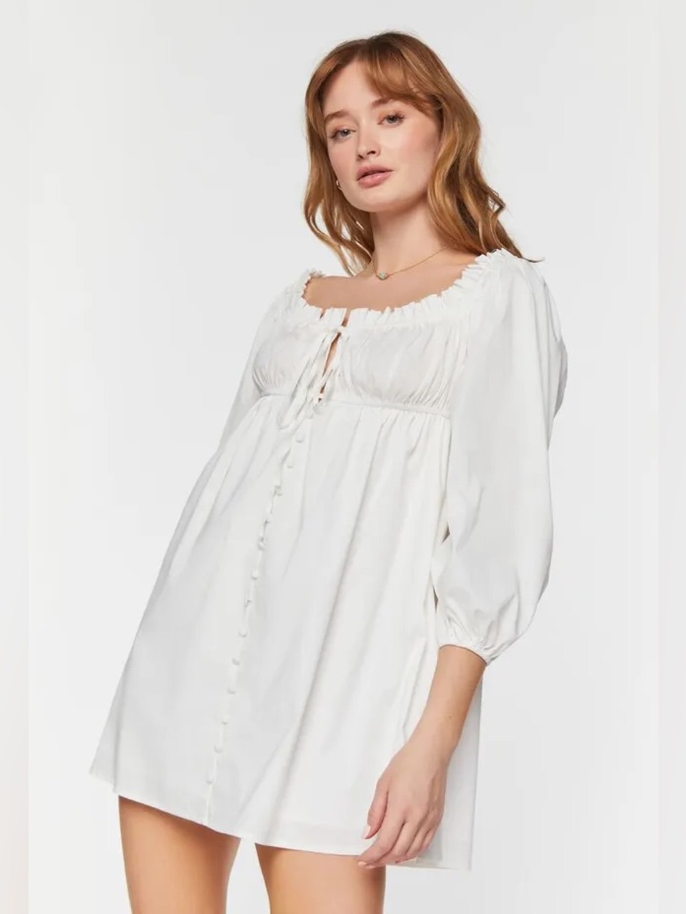 Soft White Ruffle Trim Babydoll Mini Cottage Dress 🧺🍓🌿